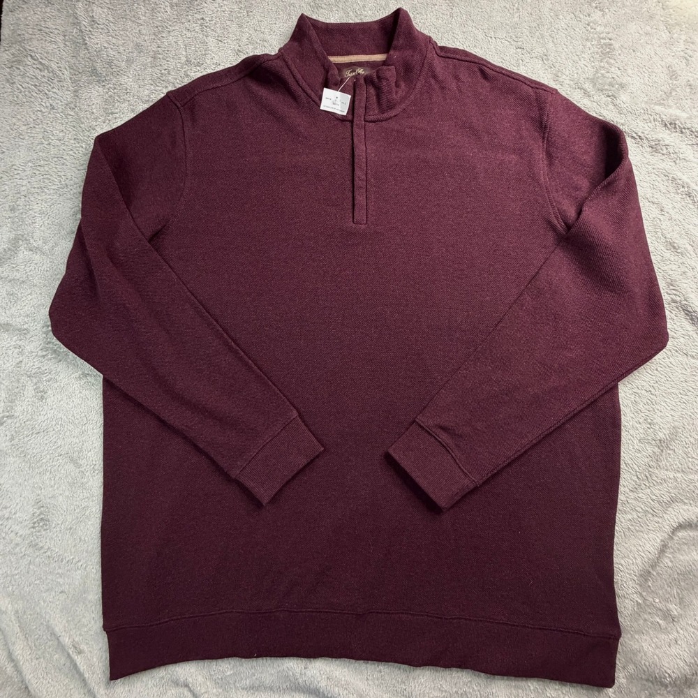 NWOT Tasso Elba Mens 3XLT Burgundy Cotton Quarter Zip Knit Sweater